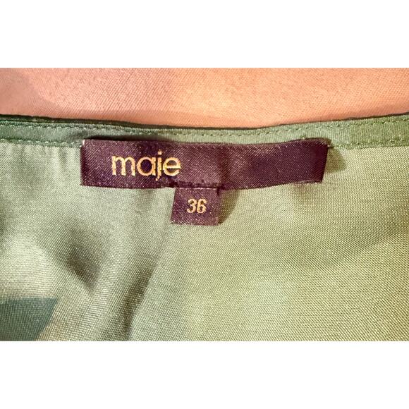 Maje Green Shirred Satin Holiday Mini Dress size 36/4 US $375 - Picture 9 of 12